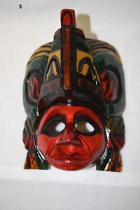 Piccola maschera Maya intagliata a mano dipinta a mano dal Guatemala #3 - Foto 1 di 4