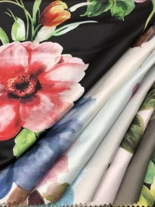 TROPICAL Floral Digital Print Satin Fabric - Cotton Hand - 58 Inch. in Width, | - Picture 1 of 28
