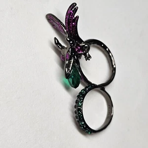 Maleficent Dragon Gemstone Double Hole Duel Ring Metal Black Disney Store Q1a - Picture 1 of 5