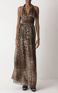 Dolce Gabbana Leopard Animal Print Silk Chiffon Halter Maxi Dress 38/US 2 $5,245 - Picture 1 of 8