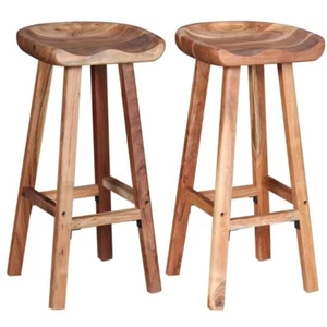 Bar Stools 2 pcs Solid Acacia Wood - Picture 1 of 9