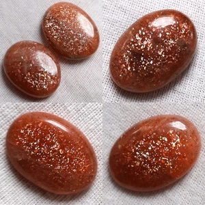 Lot 5 Pcs Natural Confetti Sunstone AAA Grade 23mm-25mm Oval Cabochon Gemstones - Picture 1 of 13