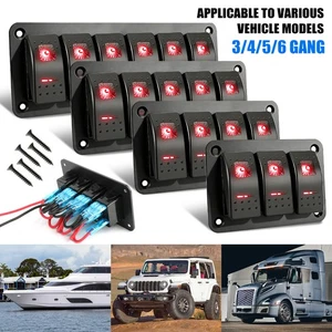 3/4/5/6 Gang Toggle Rocker Switch Panel Red LED For Car Boat Marine RV Truck UTV - Bild 1 von 33