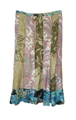 Maxi Falda Boho Da-Nang Rosa Verde Para Mujer S-M Camuflaje Paisley Retazos Arte 2 Usos Foto 1 de 4