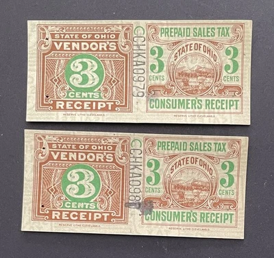 Ohio State Revenue 3 cents Sales Tax Entires - Reserve Litho EFO Ink Blotches - Image 1 of 2