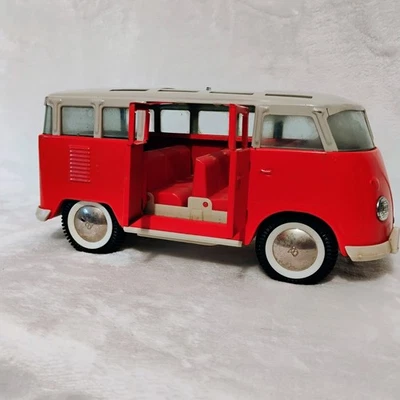 BUDDY L VW BUS Van White & Coral 橙色压钢 Buddywagen 60s 玩具车 — 第 1/4 张图片
