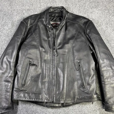 复古 River Road 黑色皮革摩托车夹克男式 48 码机车夹克 — 第 1/4 张图片
