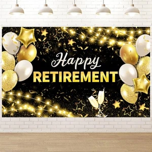 Black and Gold Happy Retirement Backdrop, We Will Miss You Party Office Work ... - Picture 1 of 5
