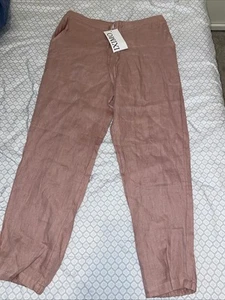 IXIMO NEU! Damen Hose, rosa 100% Leinen Kordelzug hoher Bund Jogger Gr. L - Bild 1 von 7
