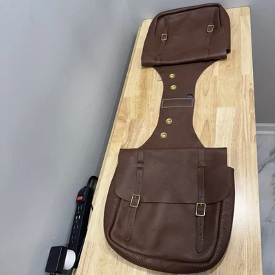 Juego de alforjas de cuero Weaver marrón doble bolsa hecha por Amish grano completo Mt Hope OH Foto 1 de 4