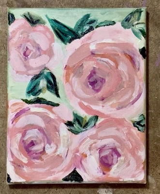 Blush Garden – Original 8x10 Acrylic Floral Canvas Pink Roses   - Image 1 of 3