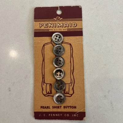Vintage Penimaid/J.C. Penney  6 Pearl Shirt Buttons On Original Card. - Image 1 of 3