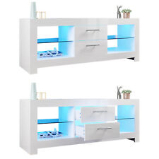 TV Table Stand Entertainment Unit Cabinet LED & Drawers White High Gloss 130cm