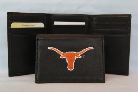 TEXAS LONGHORNS   embroidered  Leather TriFold Wallet    NEW    black Cover