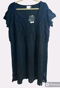 ASOS Curve Crochet Dress Size 20 Black Lace Top Hem Short Sleeve Scoop Neck New - Picture 1 of 5