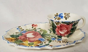 Vintage 1940's Nove Rose Majolica Sandwich Plate And Tea Cup Set - Picture 1 of 4