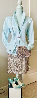 全新 蓝色 金属色凉鞋 尺码 9 带裙子和包 — 第 1/4 张图片