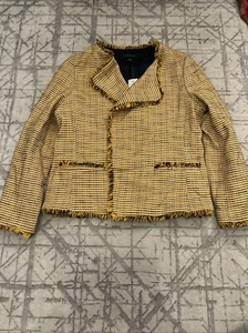 NEW Ann Taylor Womens Yellow Navy Blue Tweed Fringe Blazer Jacket Size 6 - Picture 1 of 8