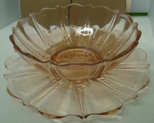 Vintage 10-seitig Rosa Vertiefung Glas Leckerbissen Teller Schüssel 10,5" Schüssel 13,5" Teller - Bild 1 von 12