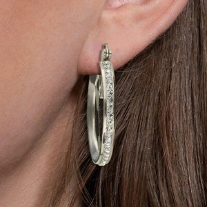 Pendientes de aro con bisagras de plata esterlina maciza circoniana abrazadera de cristal para eternidad completa - Imagen 1 de 17