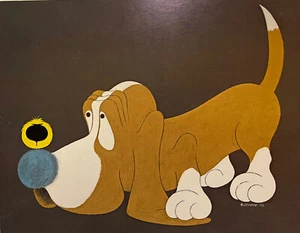 Vintage 1973 Carl Orimenko Bashful Basset Dog Retro Mid-Century Print Art Decor - Picture 1 of 4