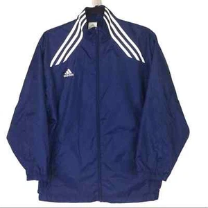 Adidas Blue White Three Stripe Embroidered Logo Lightweight Nylon Youth Jacket - Picture 1 of 12