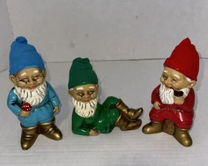 Vtg. Set Of 3 Brinns Gnomes/Japan. Red,powder Blue And Green - Picture 1 of 14