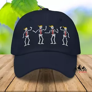 Dancing Trump Halloween Skeletons Ball Cap Dad Hat for Men Women - Picture 1 of 28