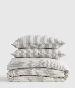NWOT QUINCE EUROPEAN LINEN FULL / QUEEN DUVET COVER SET STRIPE GREY 100% FLAX - Picture 1 of 17