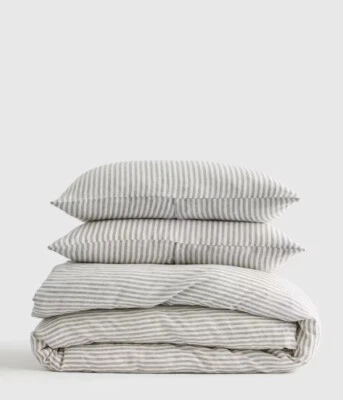 NWT QUINCE EUROPEAN LINEN FULL / QUEEN DUVET COVER SET  GREY WHITE STRIPE - Image 1 of 4