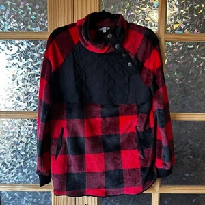 Suéter asimétrico a cuadros búfalo abedul blanco para mujer acolchado botón delantero - Imagen 1 de 6