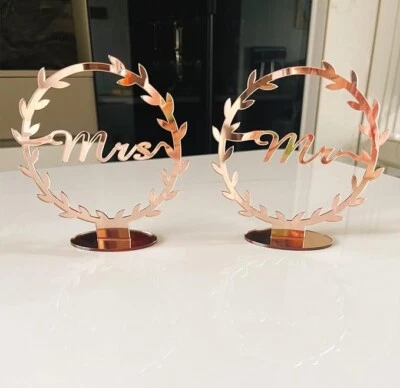 Mr and Mrs Wedding Chair Sign Letters Decoration Table Top Rose Gold  Mirror - Image 1 of 4