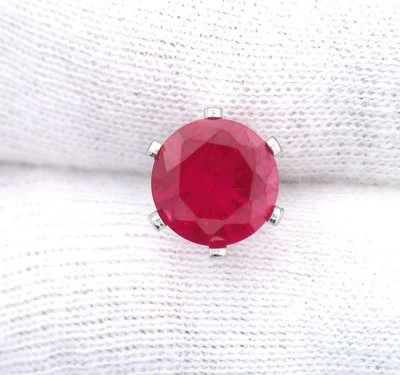 8mm Round Lab Ruby Gemstone Gem Stone Silver Color Tie Tack ESTT226 - Image 1 of 2