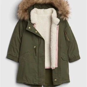 GAP Kids NEW 3-in-1 Parka Hooded Jacket Coat Toddler Girls Army Green Size 4T - Picture 1 of 13