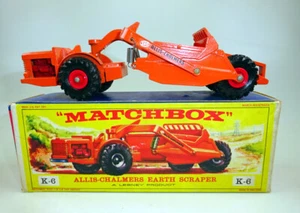 Matchbox K-6A Allis Chalmers Earth Scraper RED plastic wheels near mint / boxed - Picture 1 of 11