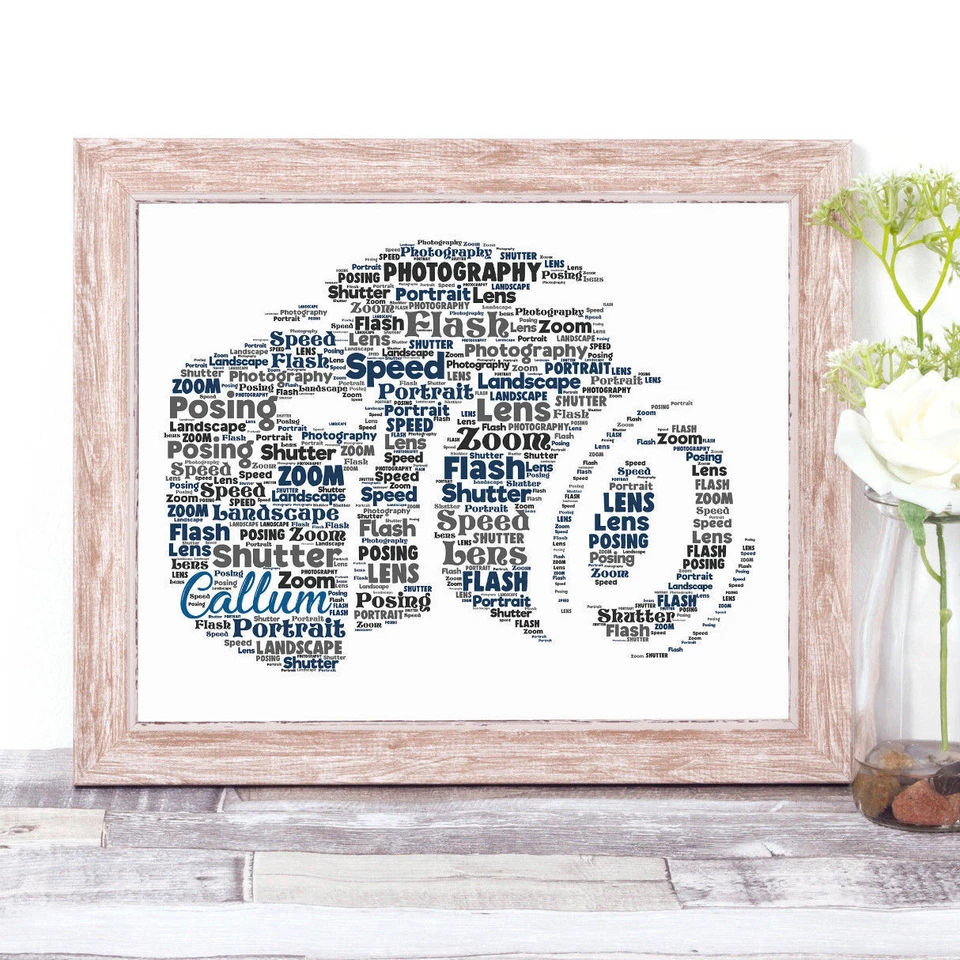 Personalised CAMERA Word Art Print Gift Photographer Photography dslr Stocking