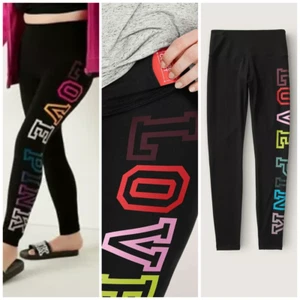 Y2k Victoria's Secret Pink Legging M Love Black Rainbow colorblock New High rise - Picture 1 of 10