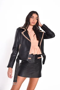 Minifalda glamorosa de cuero sintético negro tostado - Imagen 1 de 7
