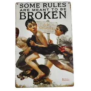 Norman Rockwell  Metal Sign Wall Decor 8" X 12" Open Road Boys Break rules - Picture 1 of 10