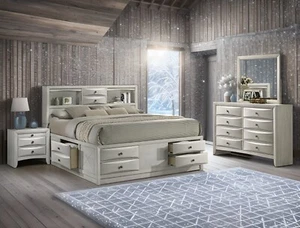 NEW ULTIMATE White Storage Queen King 4PC Bedroom Modern Furniture Set B/D/M/N - Picture 1 of 11