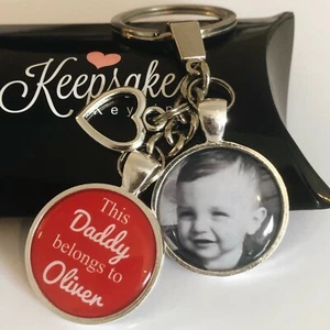 Personalised Photo Keyring Red Daddy Dad Belongs to Christmas Present Gift - Picture 1 of 6