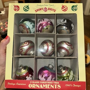 Shiny Brite Glas Christbaumschmuck 9er Set Vintage American 40er Jahre - Bild 1 von 20