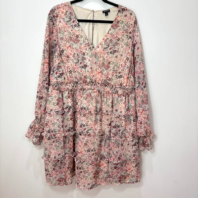 Vestido Rosa Tórrido Floral En Niveles 2X Chifón Volantes Calados Cottagecore Romántico Foto 1 de 4