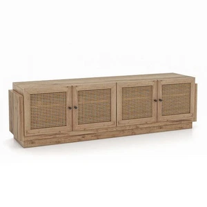 Farmhouse TV Stand for TVs up to 75 Inches with 2 Cabinets-Oak - Picture 1 of 5