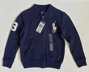 Polo Ralph Lauren Full Zip Sweater Boys Size 5 Navy Blue Big Pony Pockets NWT - Picture 1 of 10