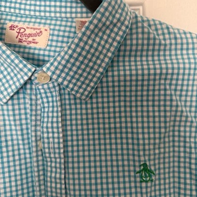 Camisa con botones a cuadros turquesa pingüino manga larga o manga 3/4 Foto 1 de 2