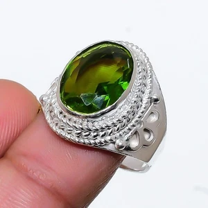 Green Peridot Gemstone 925 Sterling Silver Jewelry All Size Ring For Gift - Picture 1 of 1