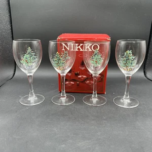 Vintage 4er Set Nikko Happy Holidays 8,5 oz Weinglas/Kelche Vintage 1990er - Bild 1 von 7