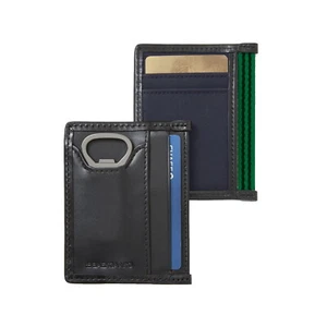 BAEKGAARD ID Card Case w/ Bottle Opener, Navy Blue Canvas, Black Leather Trim - Picture 1 of 2