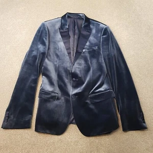 ASOS Mens Jacket 40R Blue Velvet Tuxedo Smoking Blazer Peak Lapels Dinner Smart - Picture 1 of 13